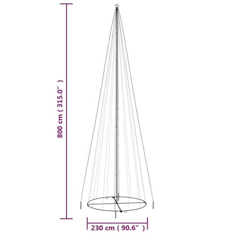 vidaXL Vianočný stromček kužeľ studené biele svetlo 1134 LED 230x800cm