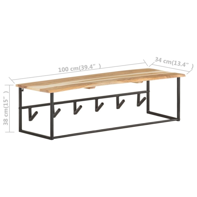 vidaXL Vešiak so živou hranou 100x34x38 cm masívne akáciové drevo