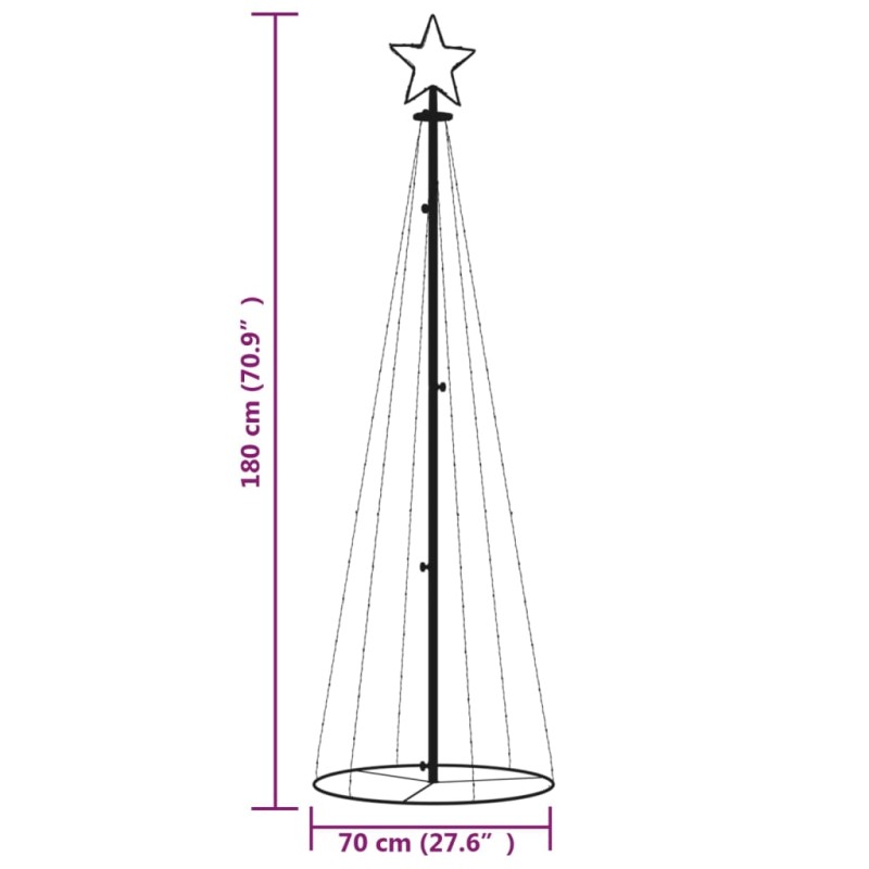 vidaXL Vianočný stromček, kužeľ 108 LED, teplé biele svetlo 70x180 cm