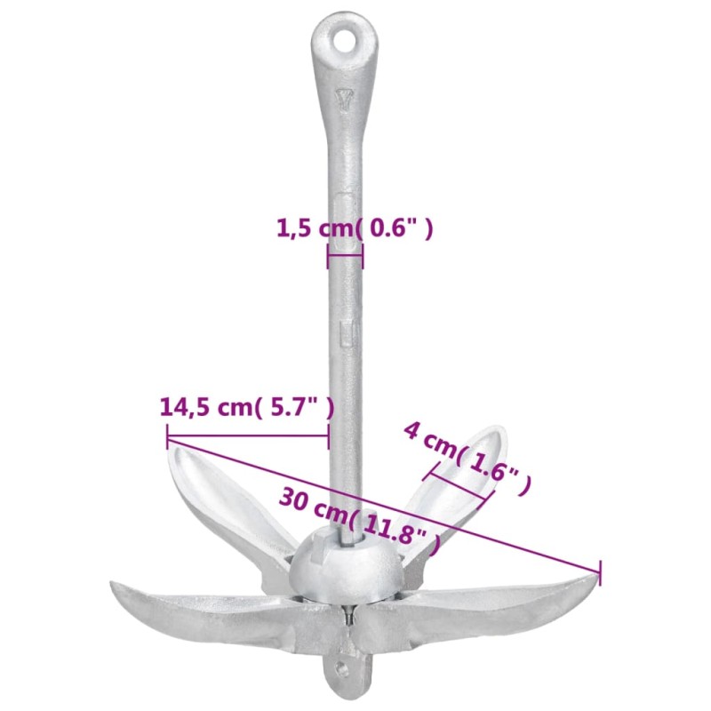 vidaXL Skladacia kotva strieborná 1,5 kg kujné železo