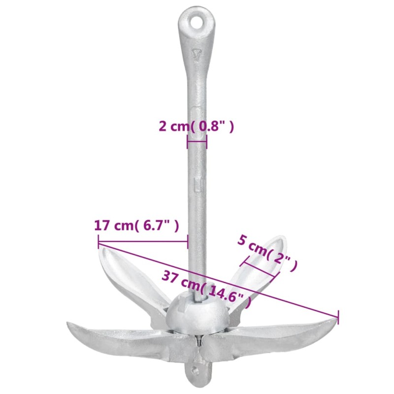 vidaXL Skladacia kotva strieborná 3,2 kg kujné železo