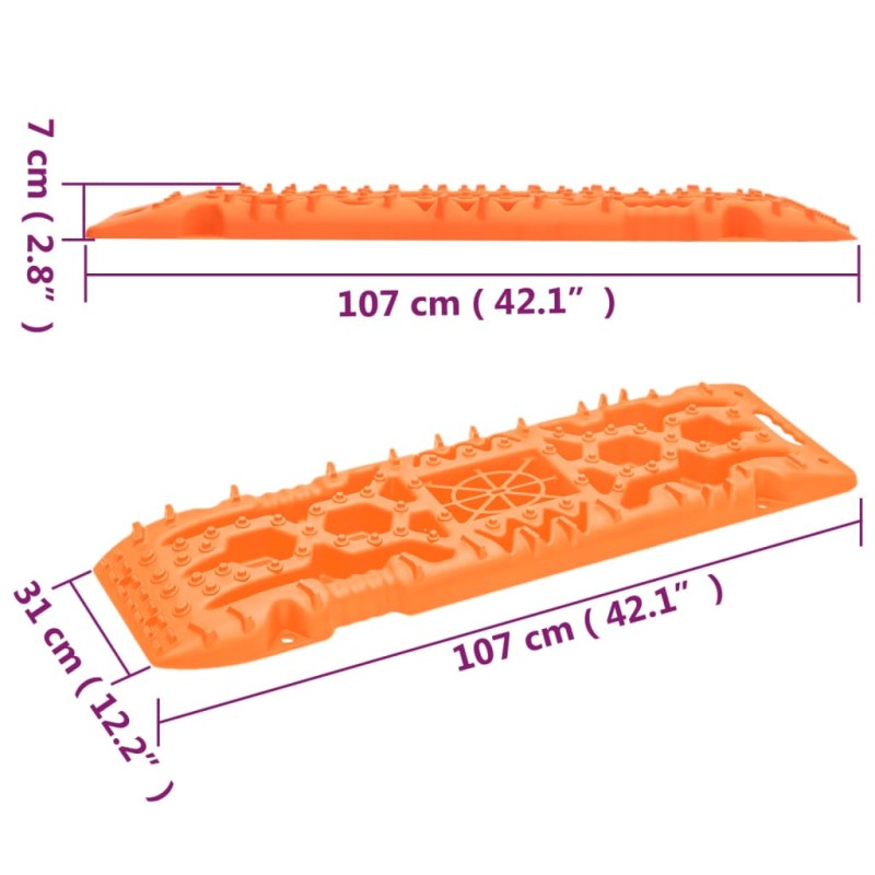 vidaXL Trakčné dosky 2 ks oranžové 107x31x7 cm nylon