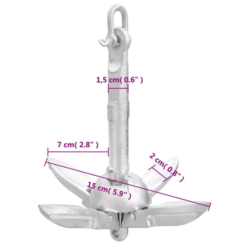 vidaXL Skladacia kotva strieborná 0,7 kg kujné železo