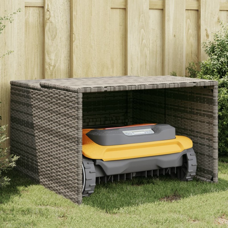 vidaXL Garáž na robotickú kosačku sivá 86x90x52/57 cm polyrattan